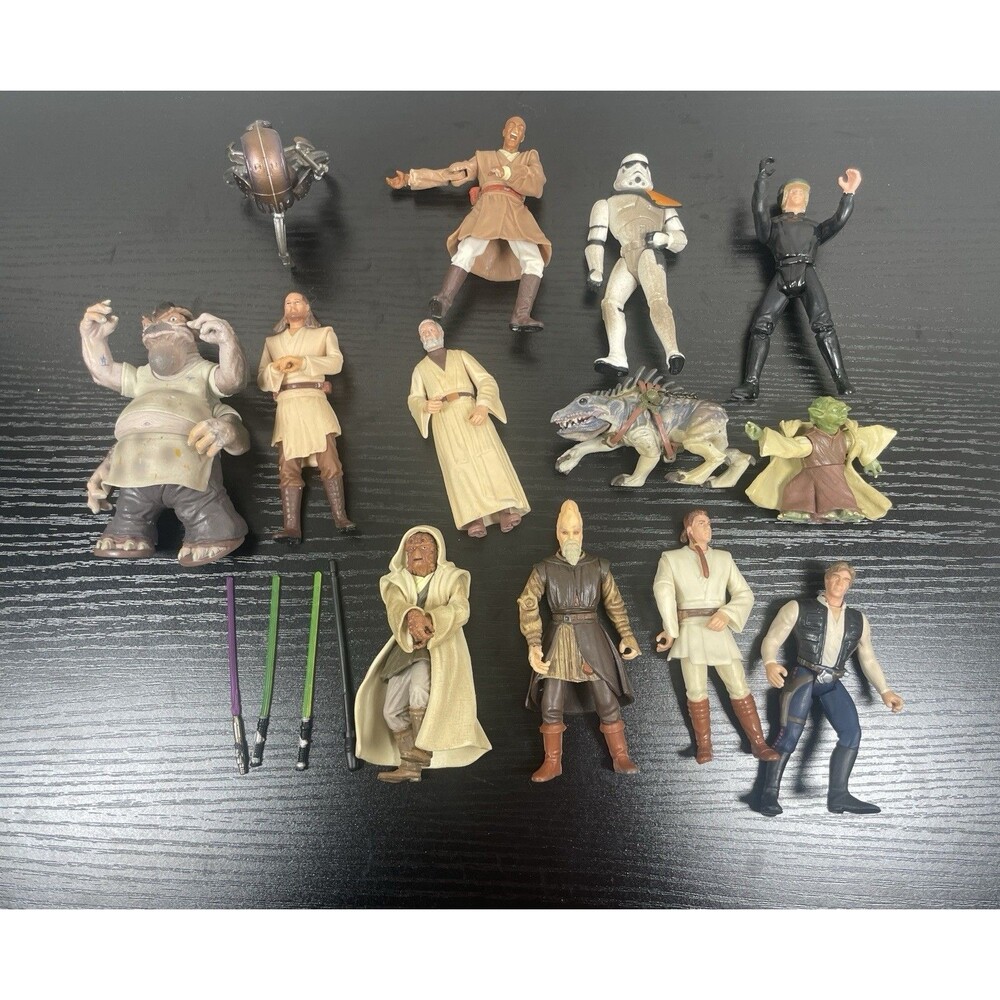 Vintage Lot of 13 Star Wars Figures Accessories and Toys Kenner Hasbro Applause
